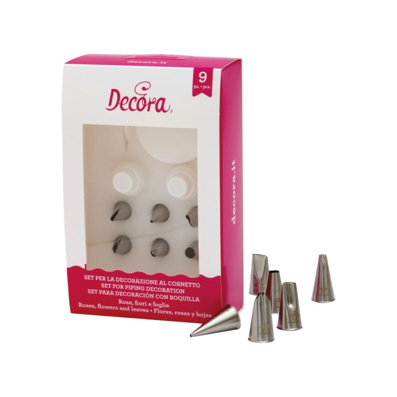 Decora Set Decorazione al Cornetto Rose Fiori e Foglie Pz. 9
