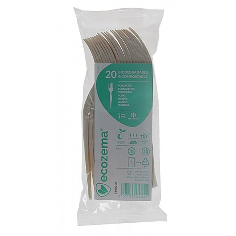 Forchette monouso - Biodegradabili e Compostabili in Mater-Bi® 166 mm Pezzi 20