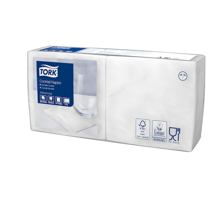 Tork Tovagliolo Cocktail 2 Veli cm. 24x24 da 200 Fogli - Bianco