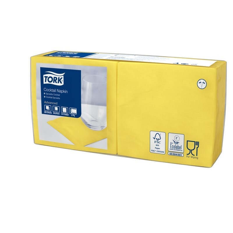 Tork Tovagliolo Cocktail 2 Veli cm. 24x24 da 200 Fogli - Giallo