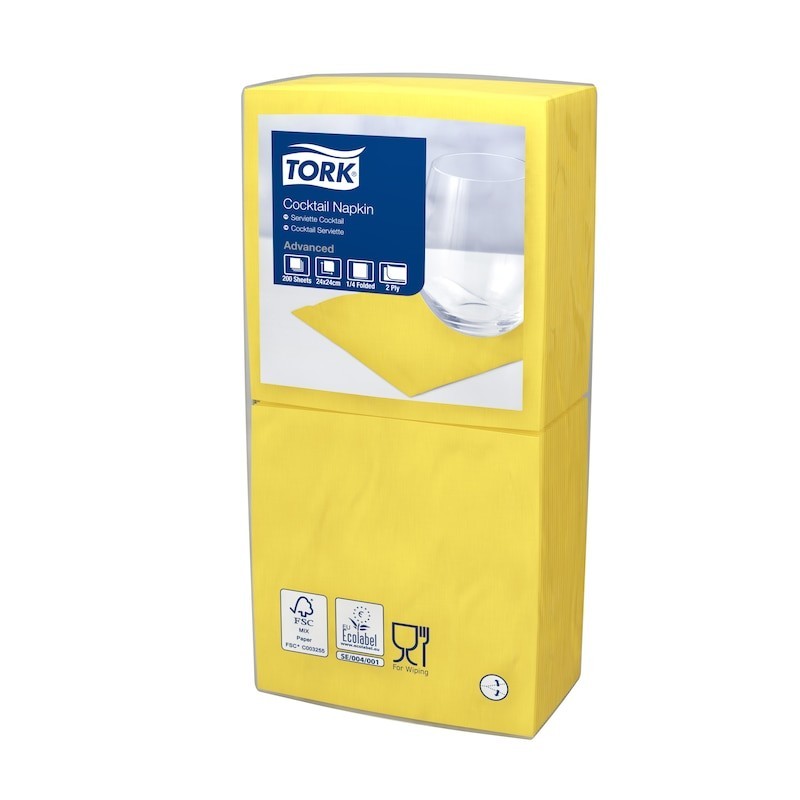 Tork Tovagliolo Cocktail 2 Veli cm. 24x24 da 200 Fogli - Giallo