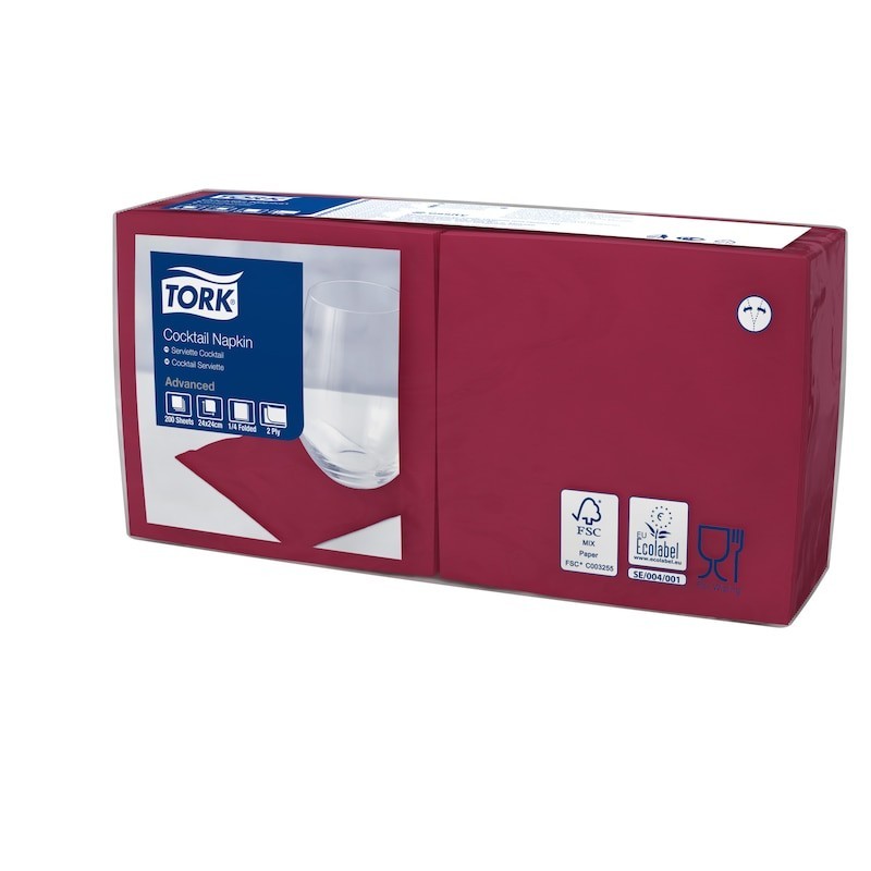 Tork Tovagliolo Cocktail 2 Veli cm. 24x24 da 200 Fogli - Bordeaux