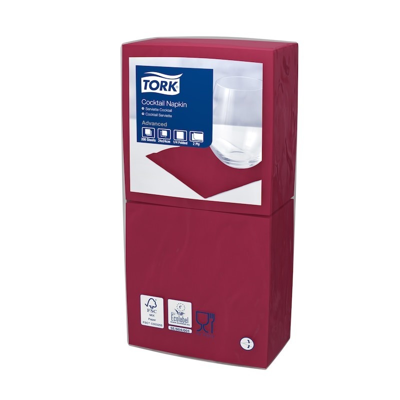 Tork Tovagliolo Cocktail 2 Veli cm. 24x24 da 200 Fogli - Bordeaux