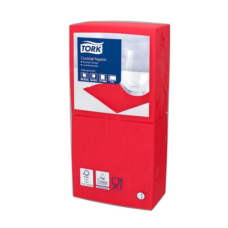 Tork Tovagliolo Cocktail 2 Veli cm. 24x24 da 200 Fogli - Rosso
