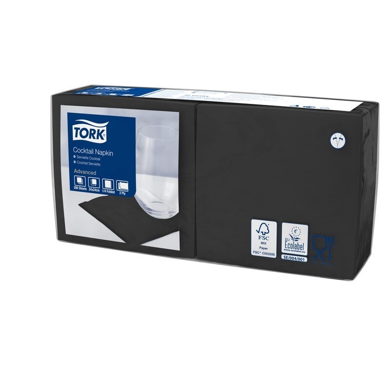 Tork Tovagliolo Cocktail 2 Veli cm. 24x24 da 200 Fogli - Nero
