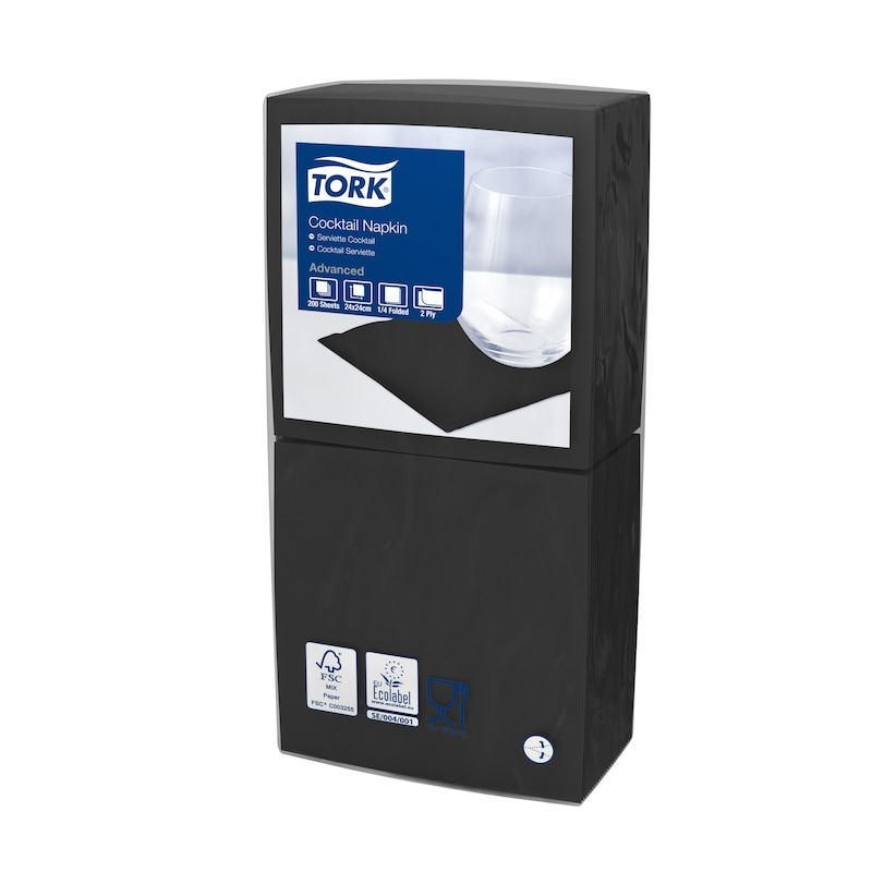 Tork Tovagliolo Cocktail 2 Veli cm. 24x24 da 200 Fogli - Nero