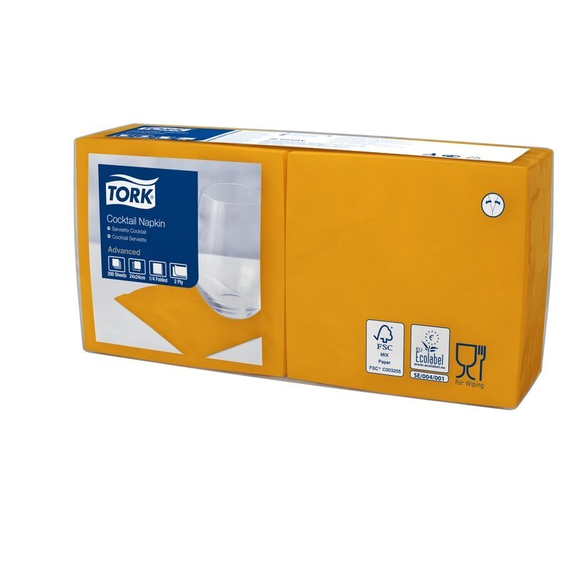 Tork Tovagliolo Cocktail 2 Veli cm. 24x24 da 200 Fogli - Arancio