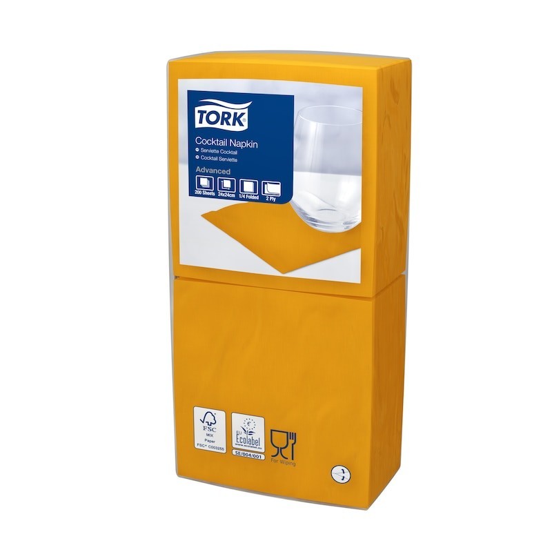 Tork Tovagliolo Cocktail 2 Veli cm. 24x24 da 200 Fogli - Arancio