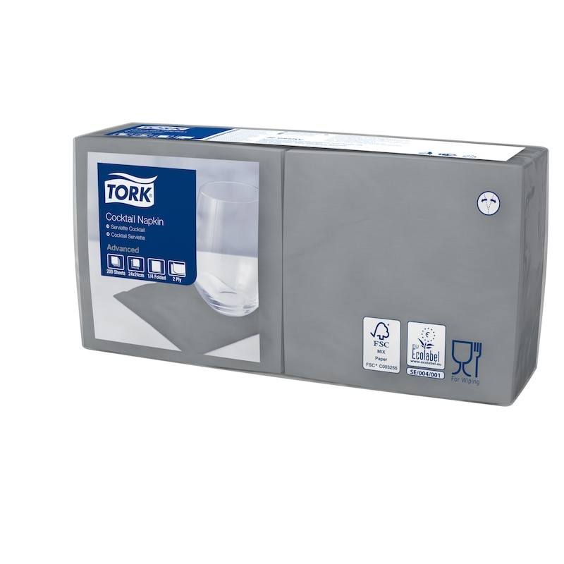 Tork Tovagliolo Cocktail 2 Veli cm. 24x24 da 200 Fogli - Grigio