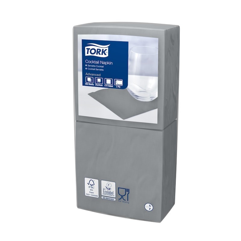 Tork Tovagliolo Cocktail 2 Veli cm. 24x24 da 200 Fogli - Grigio