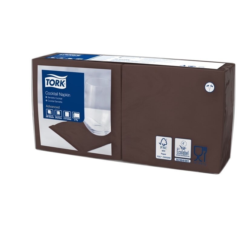 Tork Tovagliolo Cocktail 2 Veli cm. 24x24 da 200 Fogli - Marrone