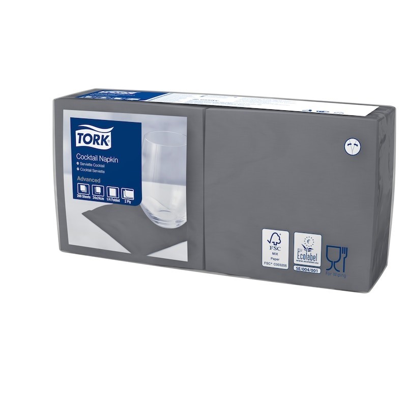 Tork Tovagliolo Cocktail 2 Veli cm. 24x24 da 200 Fogli - Grigi Antracite