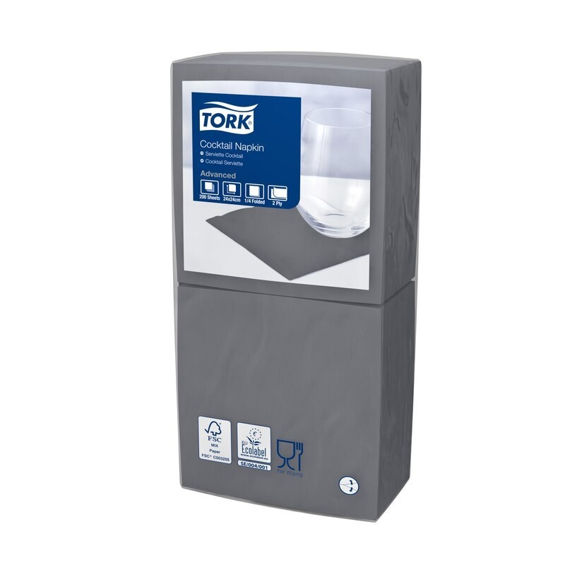 Tork Tovagliolo Cocktail 2 Veli cm. 24x24 da 200 Fogli - Grigi Antracite