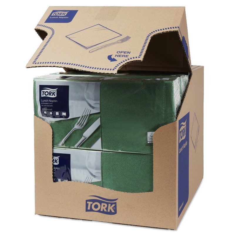 Tovagliolo Tork Lunch 2 Veli cm. 33x33 da 200 Fogli Verde Scuro