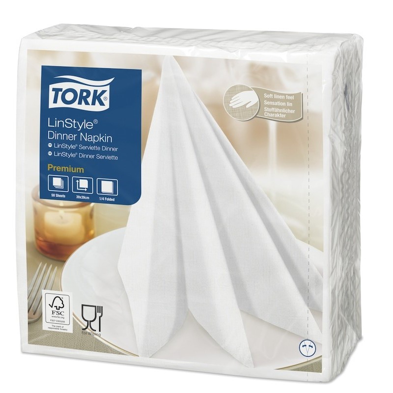 Tork Premium LinStyle Tovagliolo Dinner cm. 39x39 da 50 da Fogli Bianco