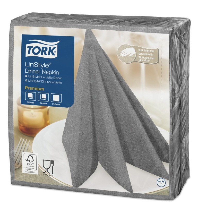 Tork Premium LinStyle Tovagliolo Dinner cm. 39x39 da 50 Fogli Grigio